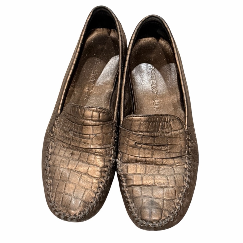 Robert Zur Metallic Bronze Embossed Textured Loafers 8